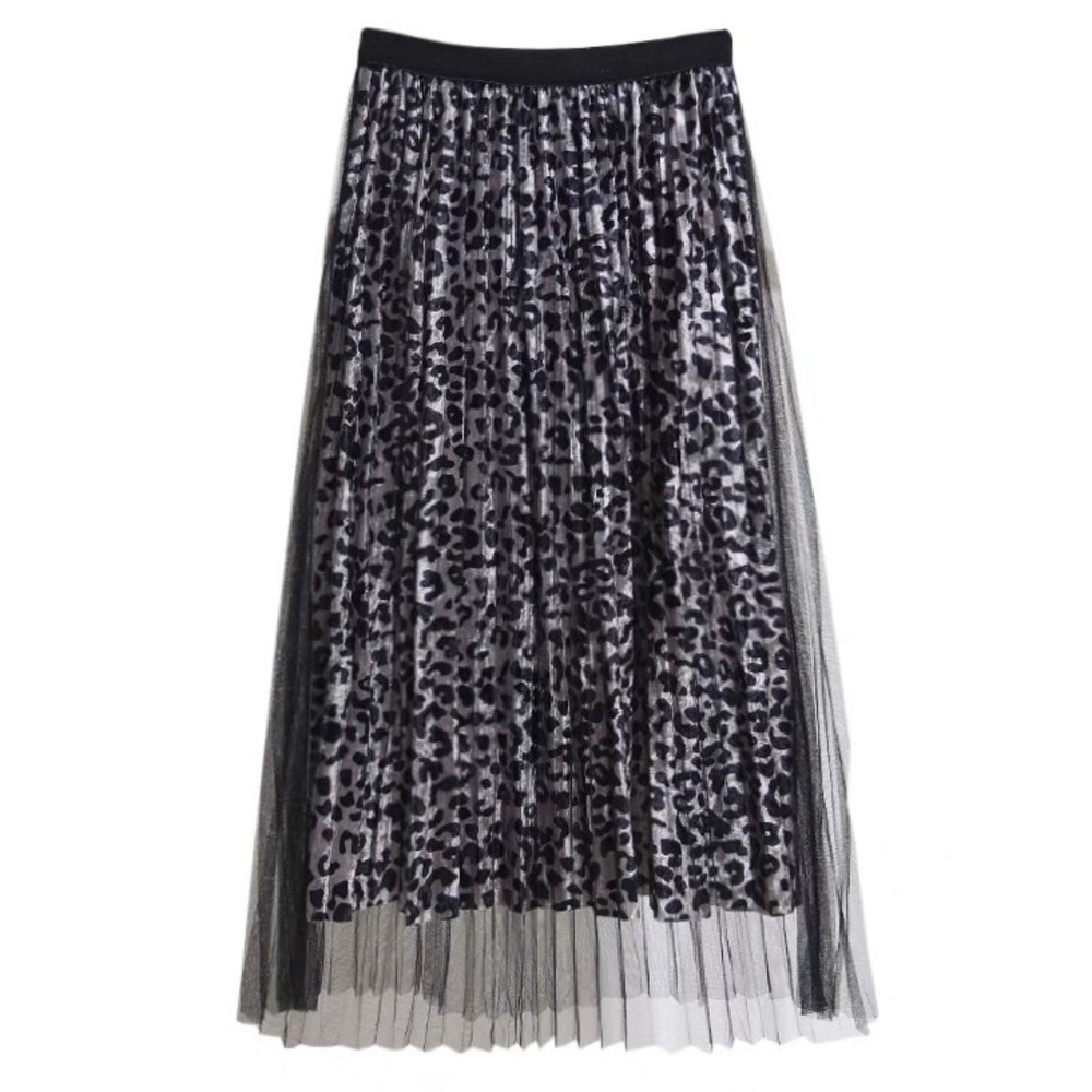 Women Leopard Pleated Skirt